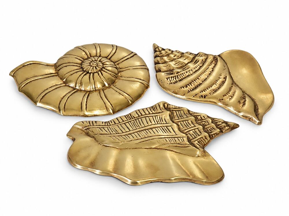 Set of 3 Brass Seashell Wall Hangings Coastal MCM Nautical Nancy Meyers